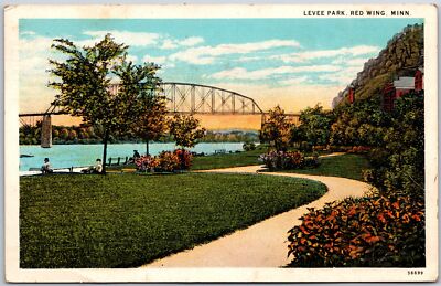 1935 Levee Park Red Wing Minnesota MN Picnic Grounds Lakeshore Posted Postcard