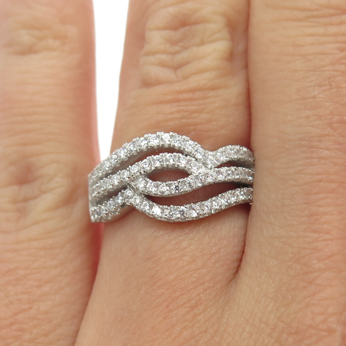 925 Sterling Silver Pave C Z Wavy Ring Size 6.25 | eBay