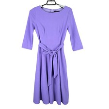 Womens Dress Tells Purple Midi Dress 3/4 Sleeves Belted Nylon Stretch Size S