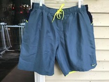 Nike Swim Men's Color Surge 9 inch Volley Shorts Slate Blue Navy and Neon sz XL