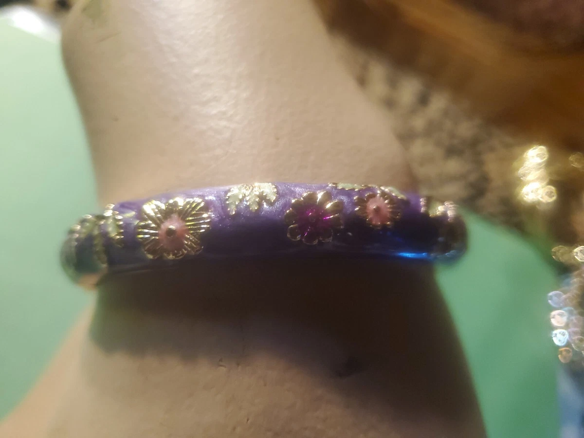 Jin Long Xing Chinese Cloisonne Bangle Bracelet Floral Hinged
