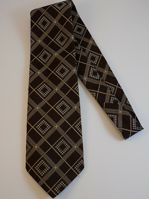 Vintage MENS NECKTIE BROWN Poly 56'' Long ANDHURST TIE Geometric Pattern
