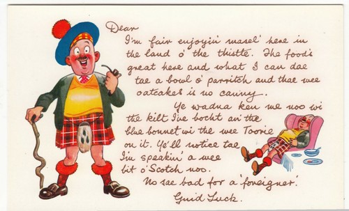 Scots Comic PPC, Schottischer Dialekt, Porridge, Bonnet & Kilt, von Valentines, unbenutzt