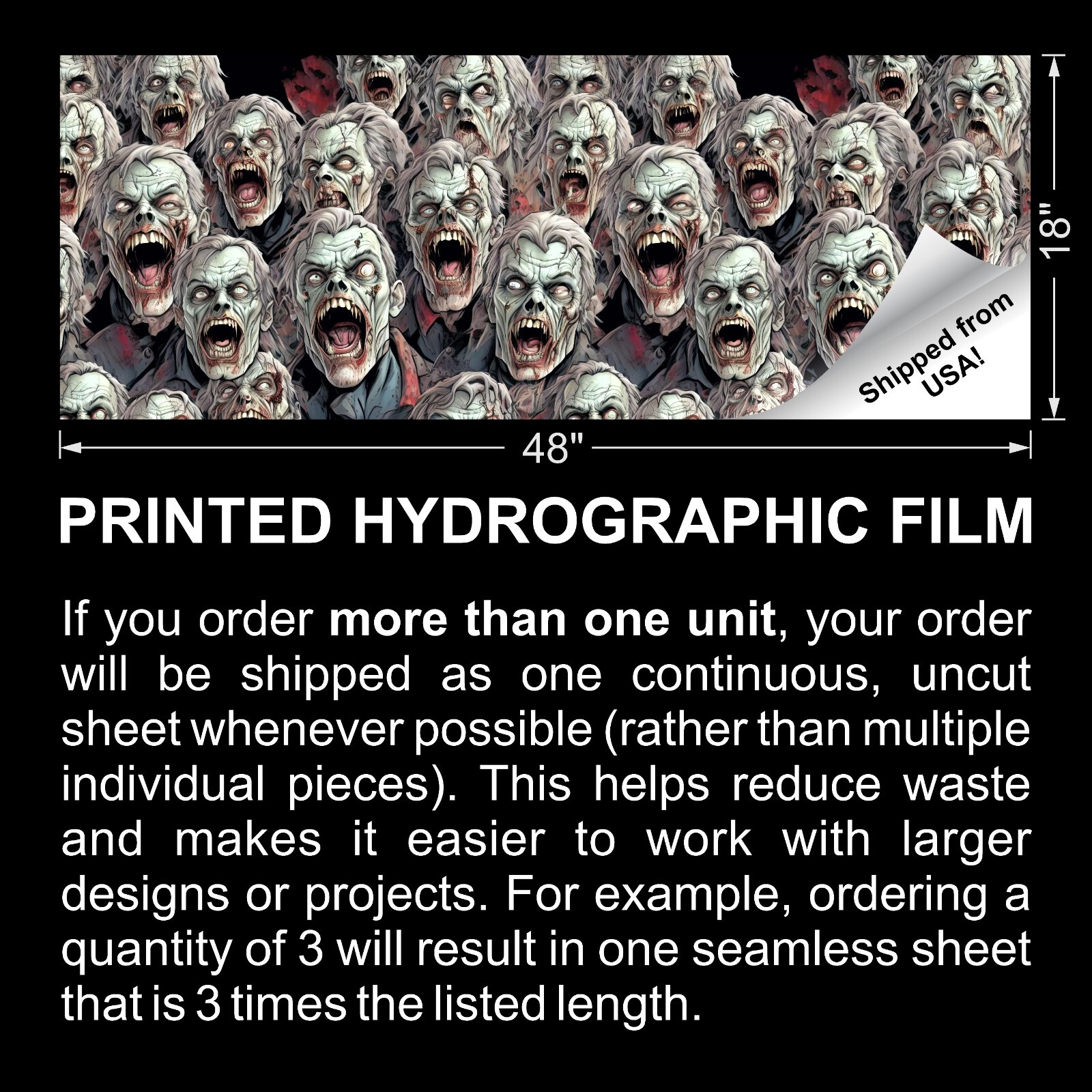 Cartoon Zombies - 18"x46" Hydrographic Film Hydro Dipping Dip Water Transfer