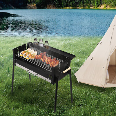 Barbecue Charcoal Grill Stainless Steel Folding BBQ Outdoor Camping Barbecue NEW