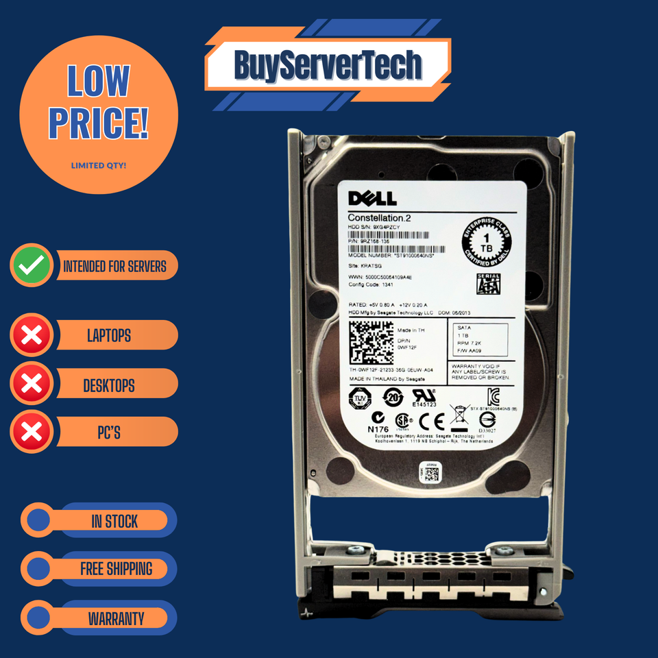 dell intel 800gb 2.5 Dell 0WF12F 1TB 7200RPM SATA 2.5" 6Gb/s HDD R610 R620 R630 R710 R720 ...