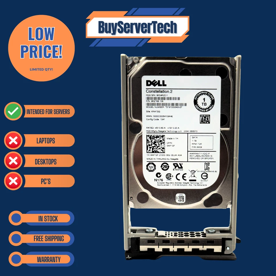 Dell 0WF12F 1TB 7200RPM SATA 2.5" 6Gb/s HDD R610 R620 R630 R710 R720 R730 New - Image 2 of 4