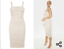 Nude Strappy Mesh Ruched Midaxi Dress - Size 10