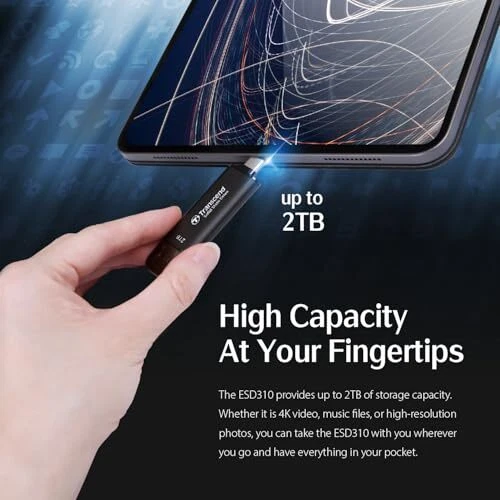 Transcend ESD310C 1TB Portable SSD 10Gbps Fast Storage USB Type A C External ... - Image 3 of 4