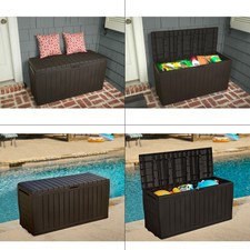 120 Gal Deck Box Weather Resistant Polypropylene Resin Outdoor Patio Bin Brown For Sale Online