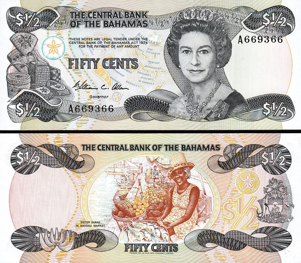 Bahamas 50 Cents, 1/2 Dollar 1974 (1984), aUnc / Unc, 10 Pcs LOT, P-42, QUE II - Image 3 of 4