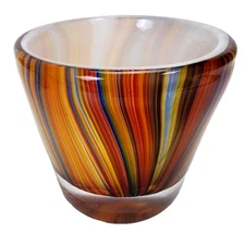 Mouth Blown Cup Candle Holder Bud Vase Art Glass Votive Paperweight 2.75" Vtg