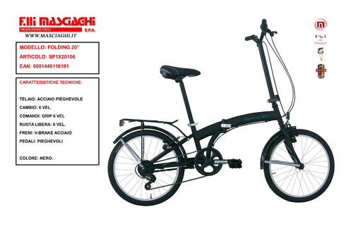 BICI PIEGHEVOLE 20 6 VELOCITA' NERO FOLDING CARBIKE MASCIAGHI | eBay