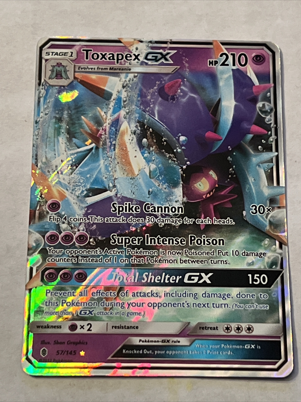 Pokémon TCG Toxapex GX Sun & Moon Guardians Rising 57/145 Holo Ultra