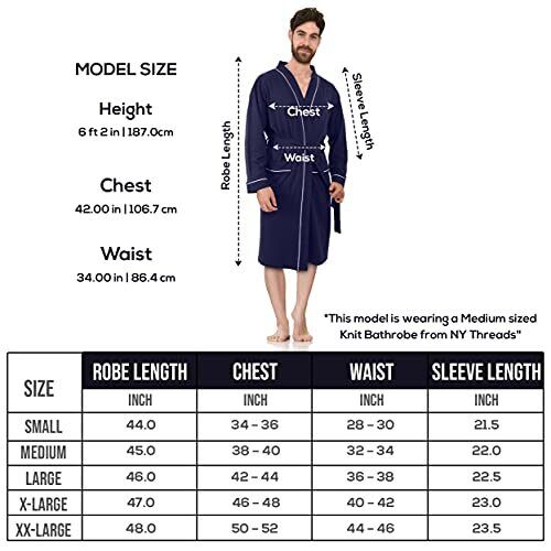 Mens Knit Robe Lightweight Summer Cotton Blend Bathrobe, Navy, Large - Picture 4 of 7