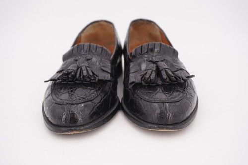 $2650 | MOCASÍN SALVATORE FERRAGAMO 8 D COCODRILO NEGRO CENTAVO PUNTA DIVIDIDA ITALIA - Imagen 11 de 19
