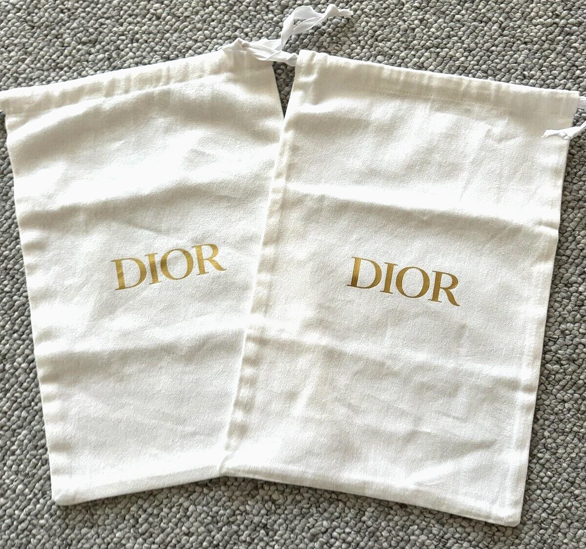 NEUF Lot 2 sacs à poussière de voyage Christian Dior blanc rangement chaussures coton lettres dorées