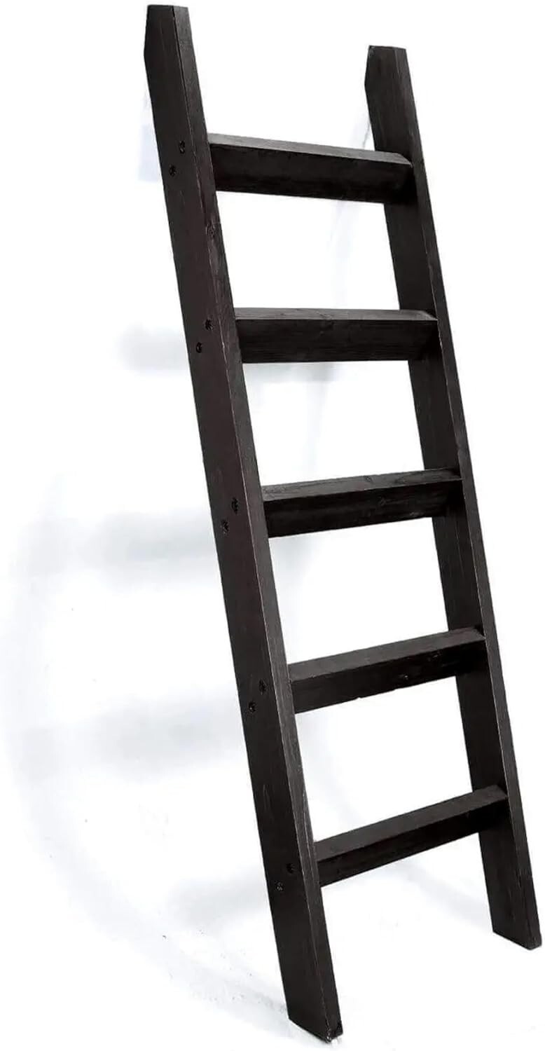 Durable Black Wooden Blanket Ladder - 5ft Farmhouse Design for Stylish Homes