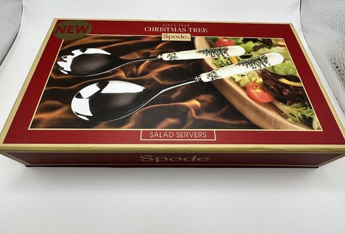 Spode Christmas Tree Salad Servers (2pc) Boxed New Gift Porcelain Handles - Picture 6 of 7