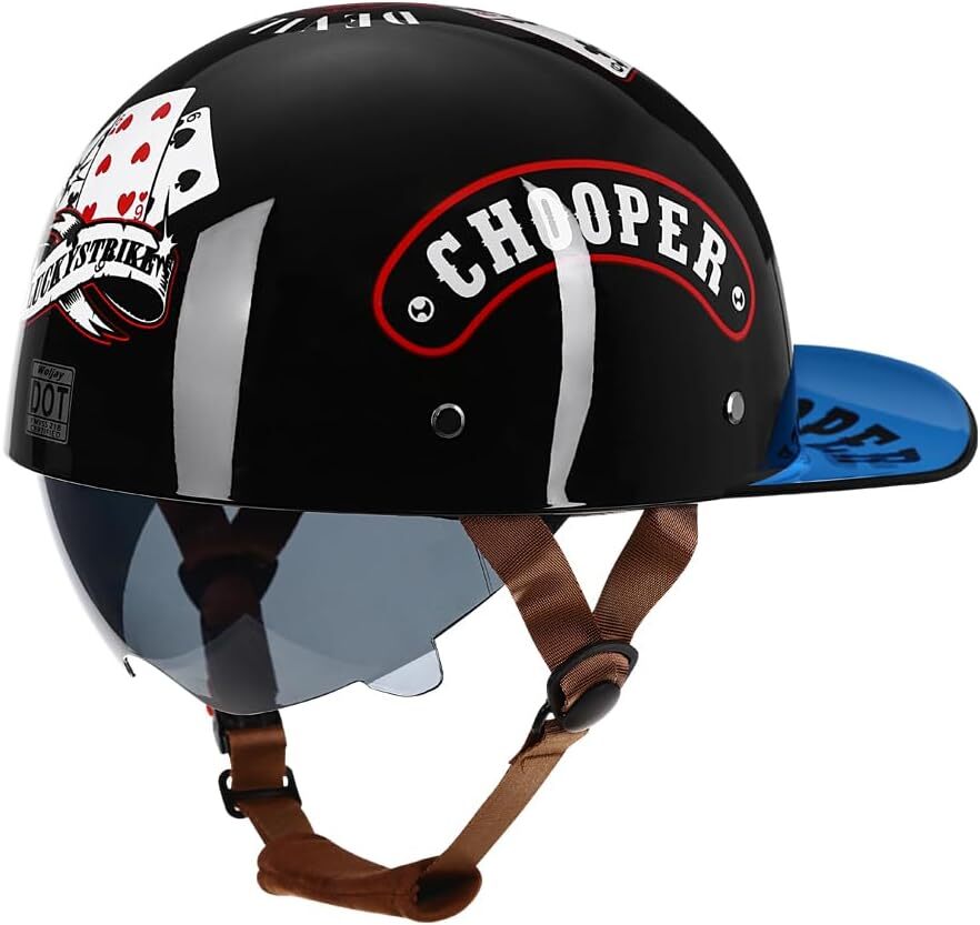 Vintage Motorcycle Helmet Baseball Cap Half Helmets with Pull-down Lens DOT