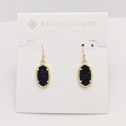 Neu Kendra Scott Lee Gold Ohrhänger In Schwarz Drusy