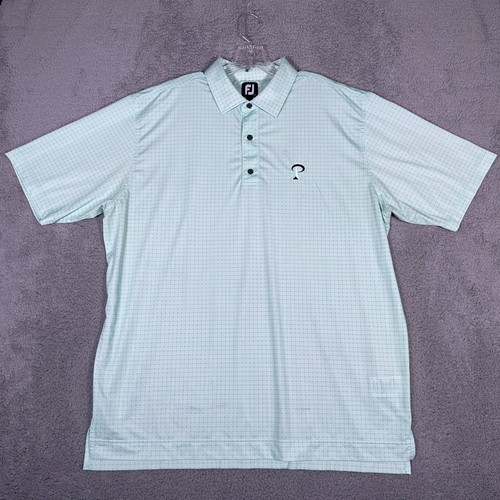 Footjoy Poloshirt Herren Größe 2XL Grün Kariert Golf Kurzarm Logo Stretch