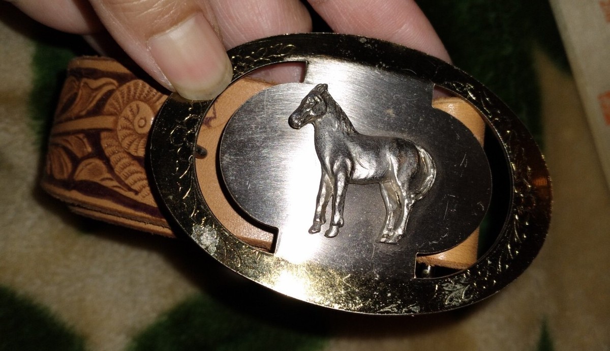 JQ Western Style Women’s Belt Size 34,  W/Horse Design 40”Long Made in Mexico MEN WESTERN LEATHER HORSEHEAD BELT CINTO VAQUERO BORDADO  main image 4