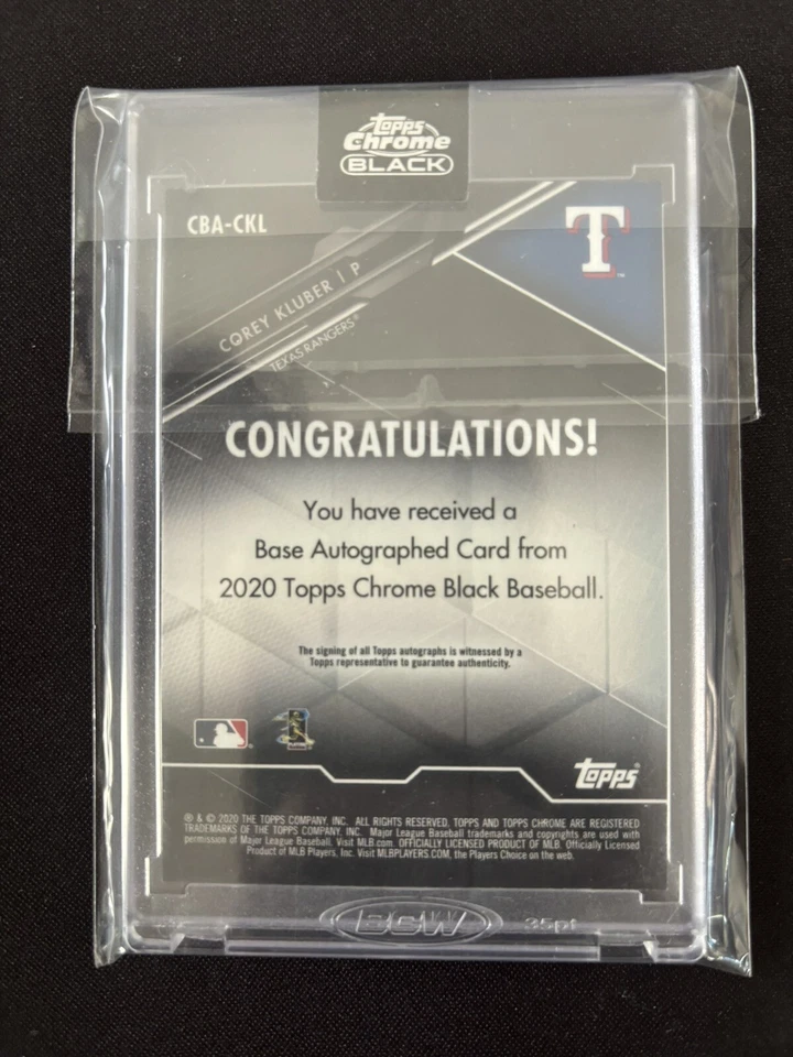 2020 Topps Chrome Black MLB Corey Kluber #CBA-CKL 54/99 Auto - Image 2 of 2