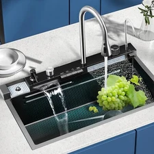30x18inch Stainless Steel Kitchen Sink Drop in Single Bowl with Pull Down Faucet