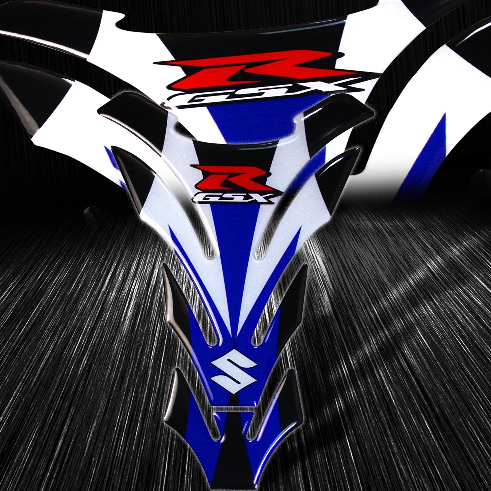 3D Gel Gas/Fuel Tank Pad Decal/Sticker Reflective Suzuki & GSXR Logo White/Blue
