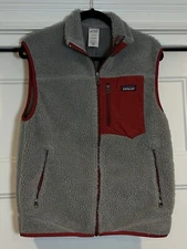 Patagonia Classic Retro-X Fleece Full Zip Vest Mens M Gray w/Touring Red