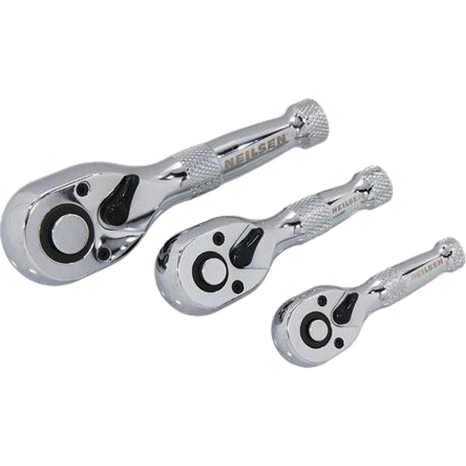 Neilsen Stubby Socket Ratchet Handle Set 1/4" 3/8" 1/2" 72T Set In EVA Foam 3pc - Image 4 of 4