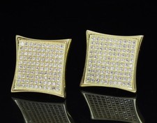 Mens Flat Screen Kite 15mm 14k Gold Plated Cz Screw On Earrings Hip Hop