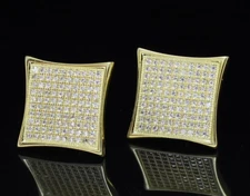 Mens Flat Screen Kite 15mm 14k Gold Plated Cz Screw On Earrings Hip Hop