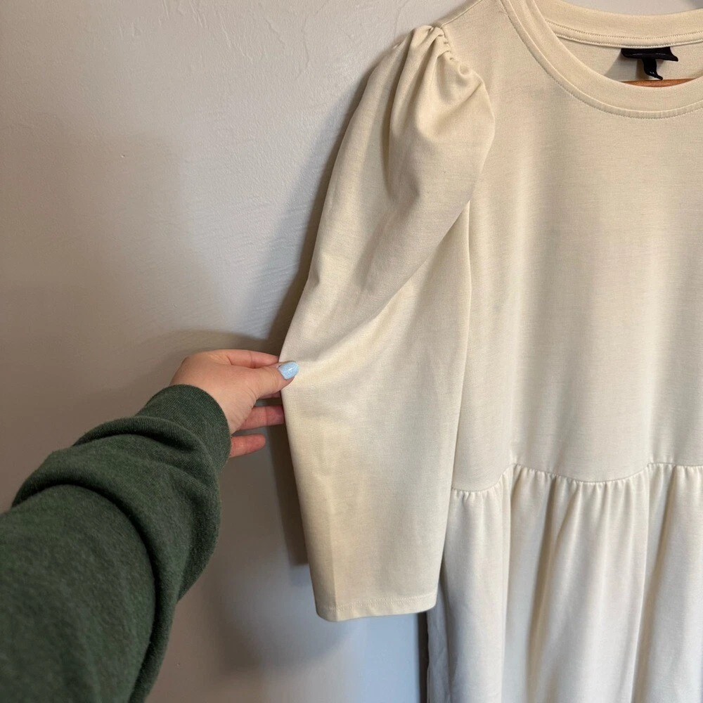 OFF WHITE Abito midi Who What Wear bianco sporco a strati manica a sbuffo neutro nucleo insegnante