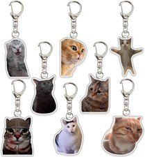 8Pcs Cat Keychain Cute Cat Meme Keychains Two Cats Talking Keyring Kawaii Charm