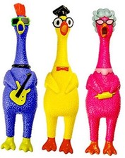 Screaming Rubber Chicken Toy Units Assorted Squeaky Chicken 3 Funny Chickens