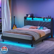 Rolanstar Full Size Bed Frame, Storage Headboard with Charging St