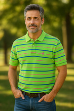 Polo Ralph Lauren Green Striped Short Sleeve Polo Shirt XL Vintage 90s