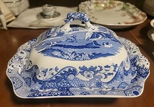 Spode Blue Italian Collection Vegetable Dish  Cover, 12"- Blue White