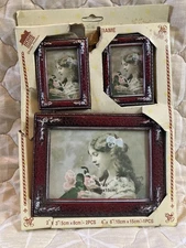 NOS Vintage Home Master Frame Set Faux Leather Ornate Maroon 2x3 4x6 PF-561