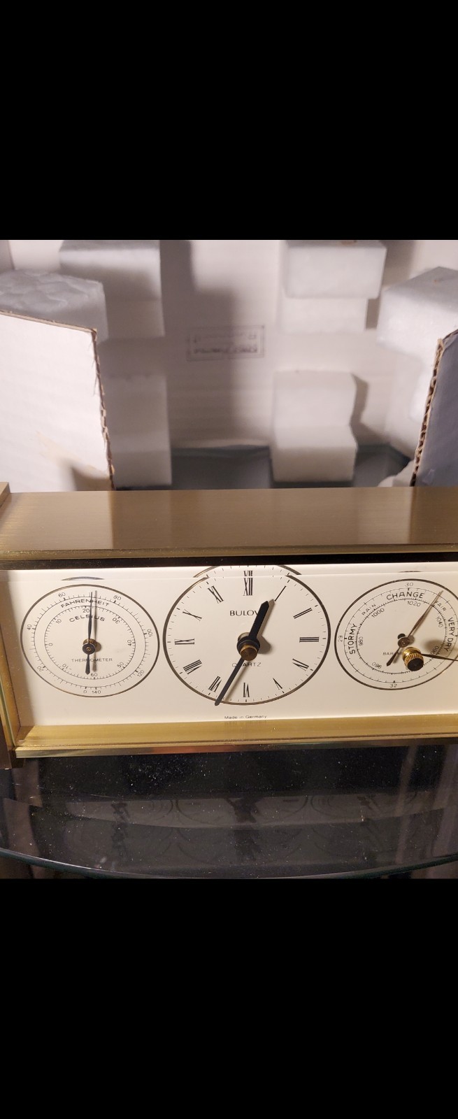 Bulova 82360 Brass Desk Clock Quartz Thermometer Barometer R