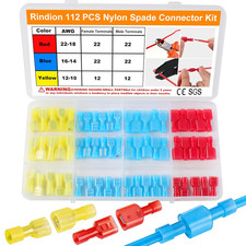 112PCS Nylon Spade Connector Kit 22-10AWG Quick Disconnect Wire Spade Connectors