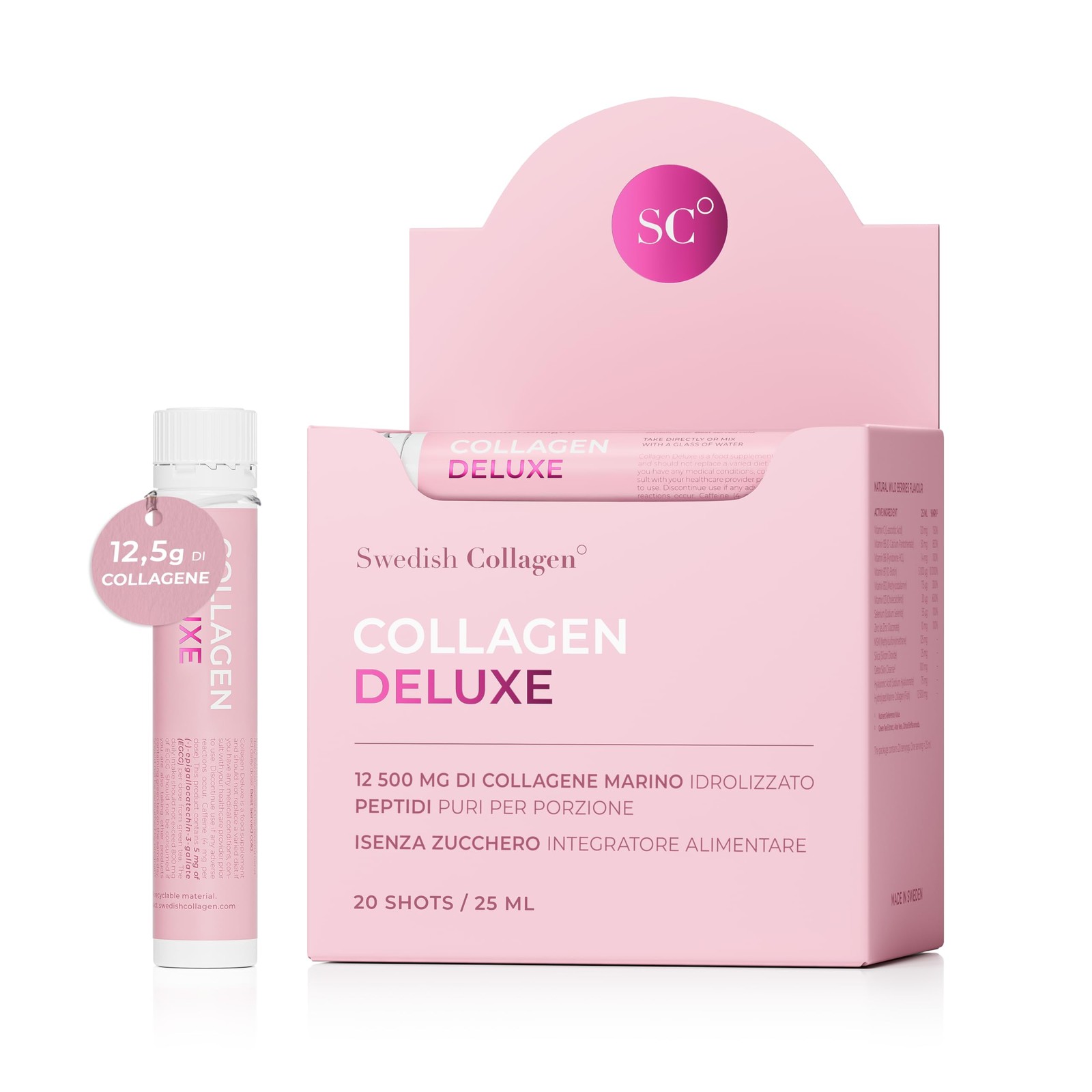 Swedish Nutra Collagene Marino Liquido 12500mg | 20 Shot per Pelle e Ossa