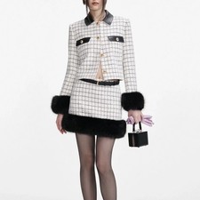 Self-Portrait Womens Autumn Winter Temperament Plaid Jacket High Waist Skirt Set