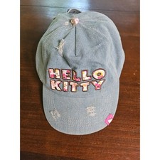 Sanrio Hello Kitty Baseball Cap Girls OS Blue Denim Distressed Floral Logo Hat
