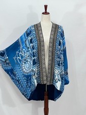 CAMILLA OS S M L 100 Silk Beaded Open Front Kimono Jacket Cardigan Twilight Cir
