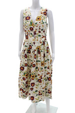 Ulla Johnson Women Fit & Flare Sundress Beige Floral V-Neck Sleeveless Size 4