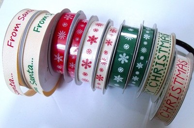 Weihnachten SCHNEEFLOCKE oder FROHE WEIHNACHTEN Köper Fischgrät 10 & 15 mm - Mini Rolle