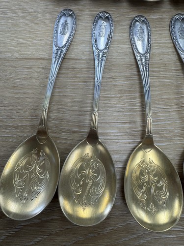 10er Set Lazarus Posen 0,800 Silber Gold gewaschen Suppenlöffel 244 Gramm - Bild 2 von 13
